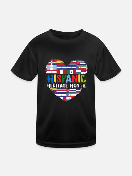 Mois du patrimoine hispanique Tous les pays Drapeaux Cœur - T-shirt sport Enfant - noir - Devant