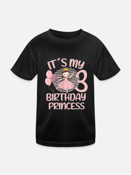 Birthday Princess 3 Years Old Bday Party Gift - Kinder Funktions-T-Shirt - Schwarz - Vorne