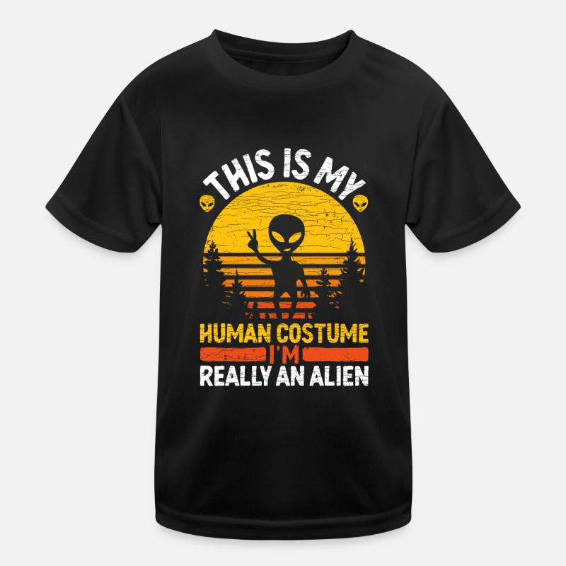 Retro Alien - Kinder Funktions-T-Shirt - Schwarz
