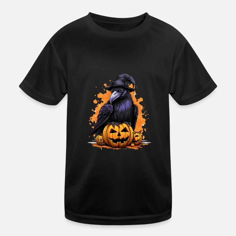 Halloween Pumpkin Raven Kids Functional T-Shirt