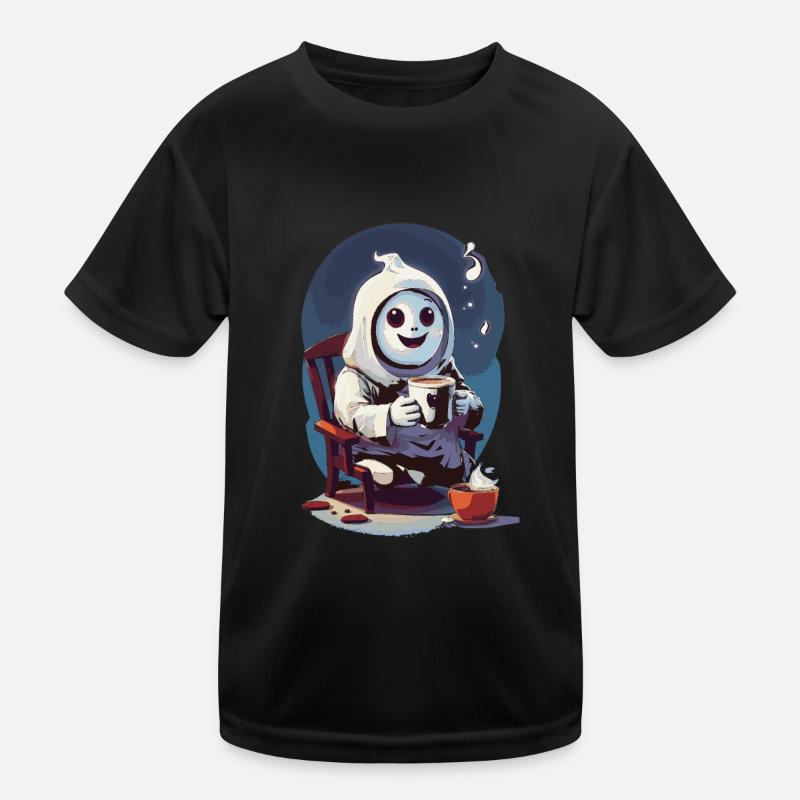Süßes kleines Gespenst, das Kaffee trinkt Kinder Funktions-T-Shirt