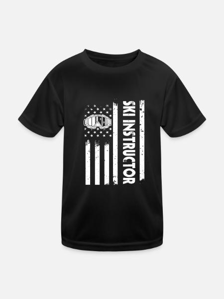 Usa Flag Instructor Ski Courses Skier Coaching - Kids Functional T-Shirt - black - Front