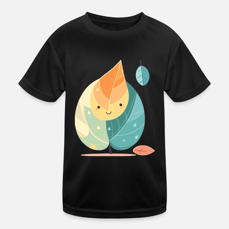 Friendly leaf with face - Kids Functional T-Shirt - black