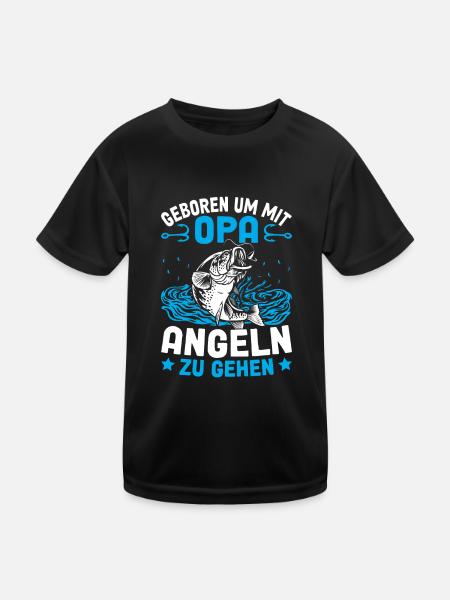 Geboren Kind Opa Angeln - Kinder Funktions-T-Shirt - Schwarz - Vorne