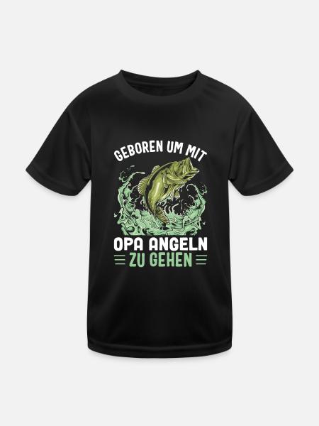 Geboren um mit Opa angeln zu gehen - Kinder Funktions-T-Shirt - Schwarz - Vorne