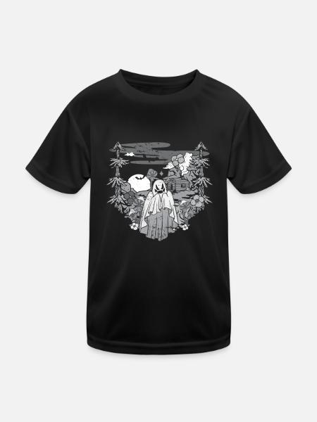 Forest Boo Ghost Spooky Season Mushroom - Kids Functional T-Shirt - black - Front