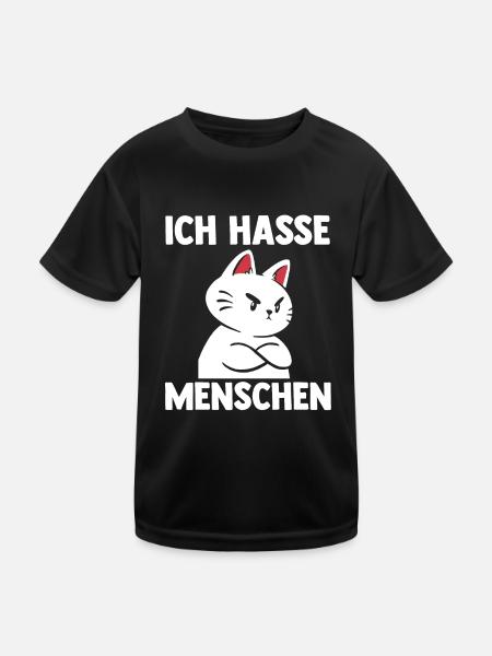 Katze Ich Hasse Menschen - Kinder Funktions-T-Shirt - Schwarz - Vorne