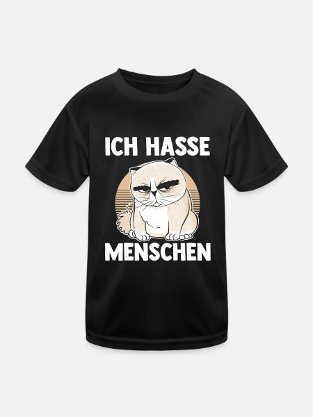 Ich Hasse Menschen Katze - Kinder Funktions-T-Shirt - Schwarz - Vorne