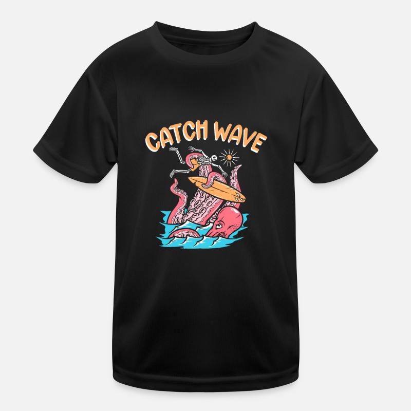 Catch Wave Surfer Skelett Oktopus Krake Kinder Funktions-T-Shirt