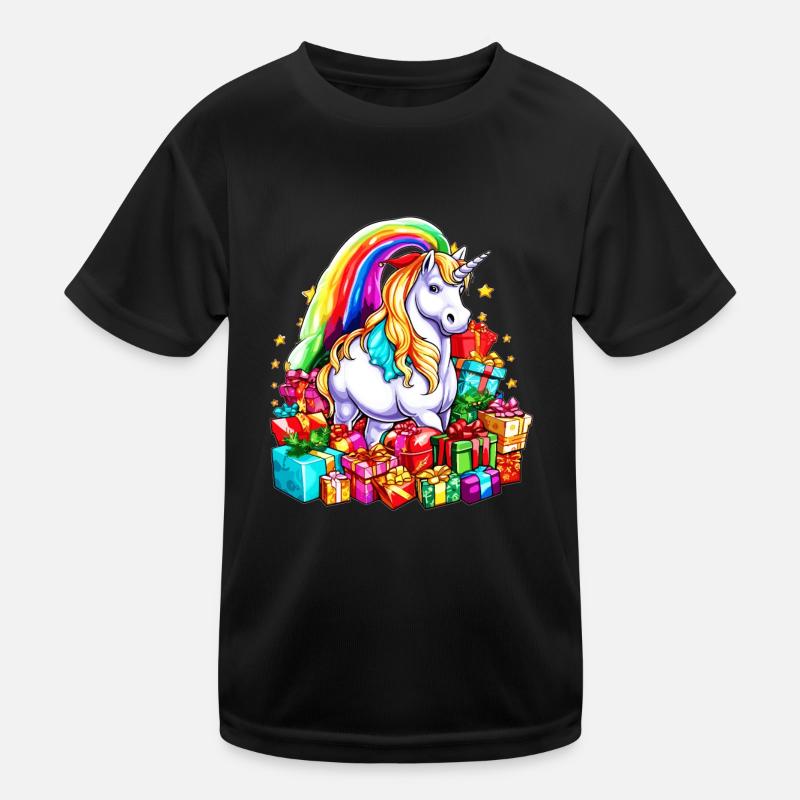 Regenbogen-Einhorn-Weihnachten mit Weihnachtsgeschenken Kinder Funktions-T-Shirt