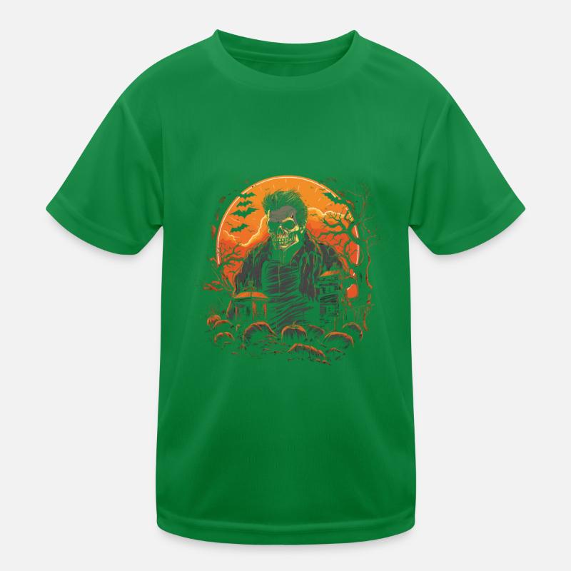 Zombie squelette effrayant devant une maison hantée T-shirt sport Enfant