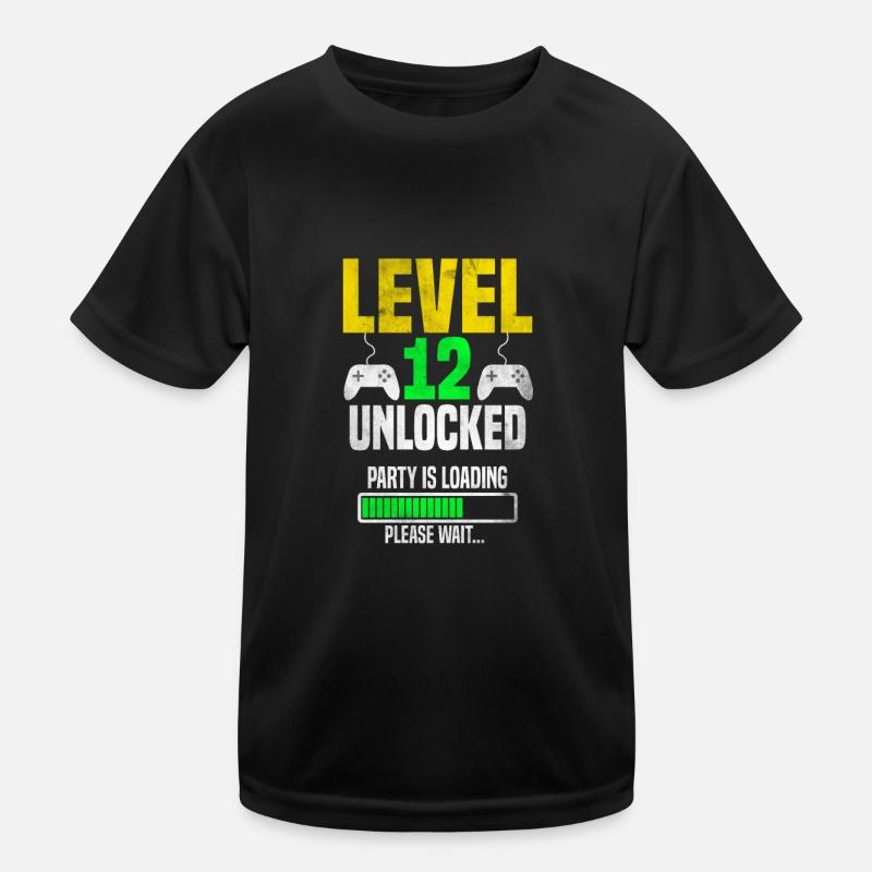 Level 12 unlocked – Party is loading - Kids Functional T-Shirt - black