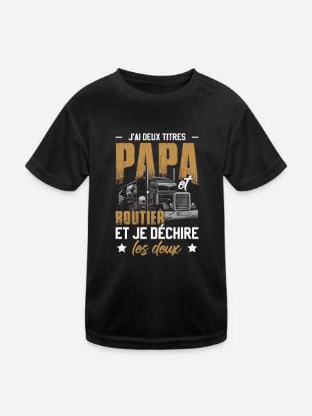 J'ai Deux Titres Papa Et Routier - T-shirt sport Enfant - noir - Devant