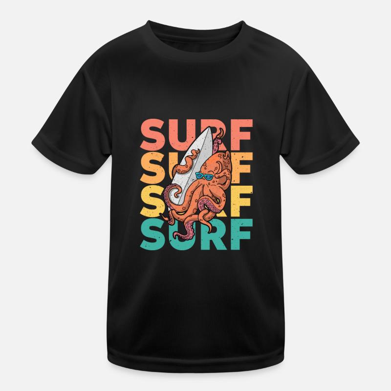 Surfing Ocean Surfing Octopus Summer Board Kids Functional T-Shirt
