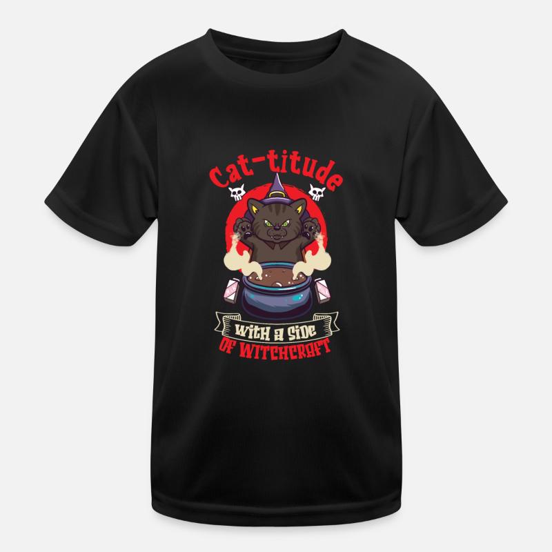 Katze Hexe Okkult Gothic Dunkel Satanisch Kinder Funktions-T-Shirt