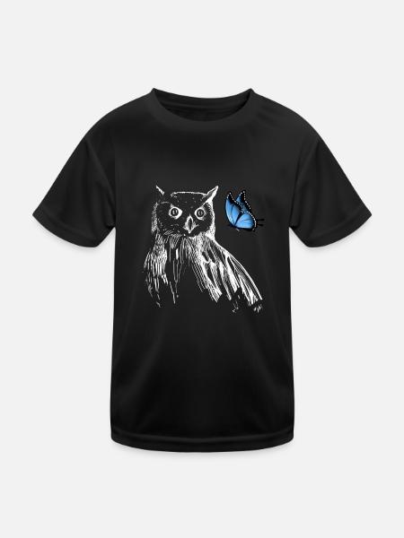 Hibou avec papillon - T-shirt sport Enfant - noir - Devant