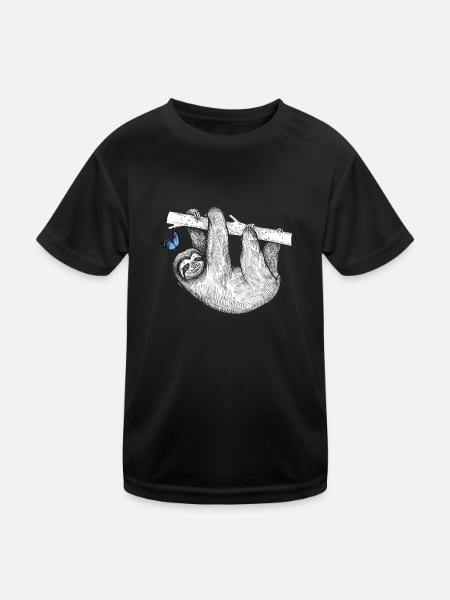 Faultier mit Schmetterling - Kinder Funktions-T-Shirt - Schwarz - Vorne