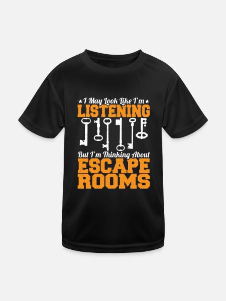 Funny I'm Thinking About Escape Rooms Challenge My - Kinder Funktions-T-Shirt - Schwarz - Vorne