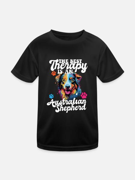Australian Shepherd Pop Art & Dog Lover & Splash - Kinder Funktions-T-Shirt - Schwarz - Vorne