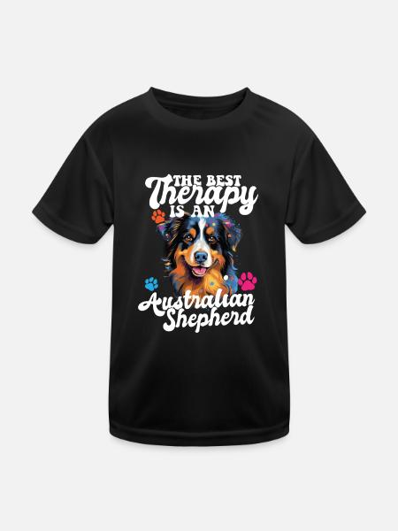 Australian Shepherd Pop Art & Dog Lover & Splash - Kinder Funktions-T-Shirt - Schwarz - Vorne