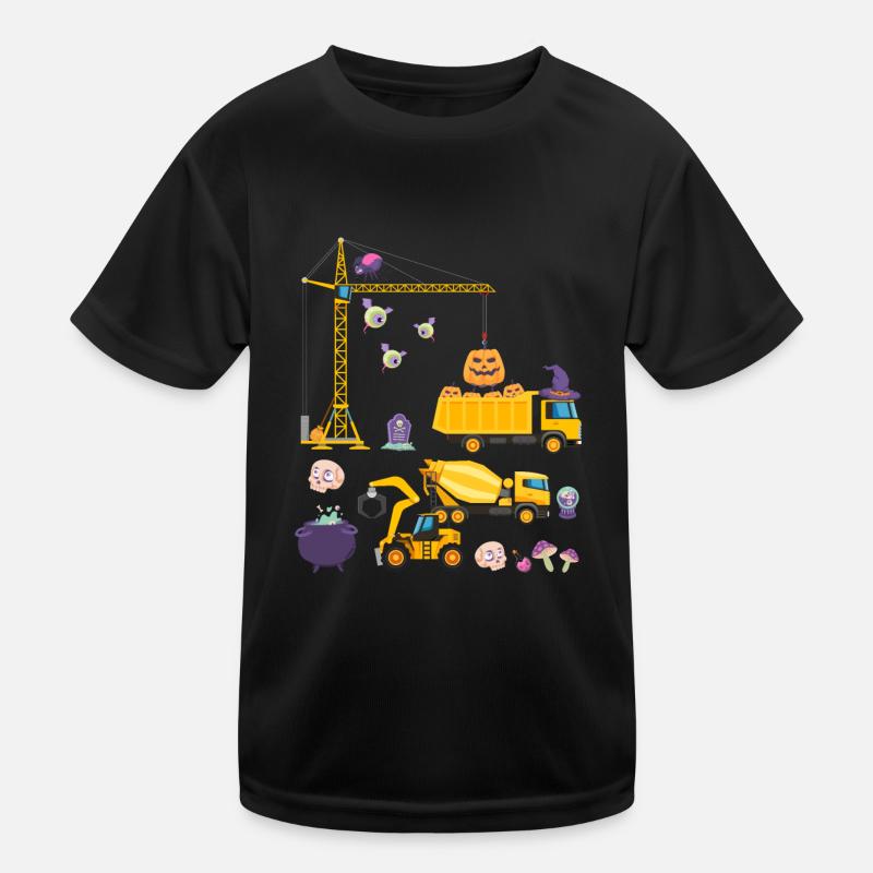 Creepy Halloween excavator with witch hat Kids Functional T-Shirt