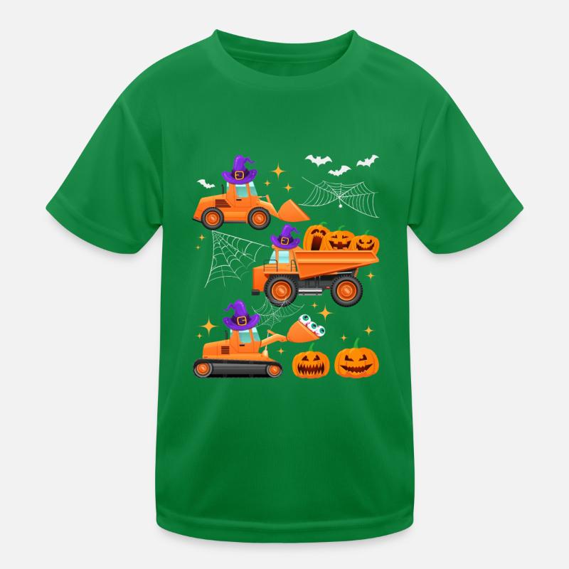 Creepy Halloween excavator with witch hat Kids Functional T-Shirt