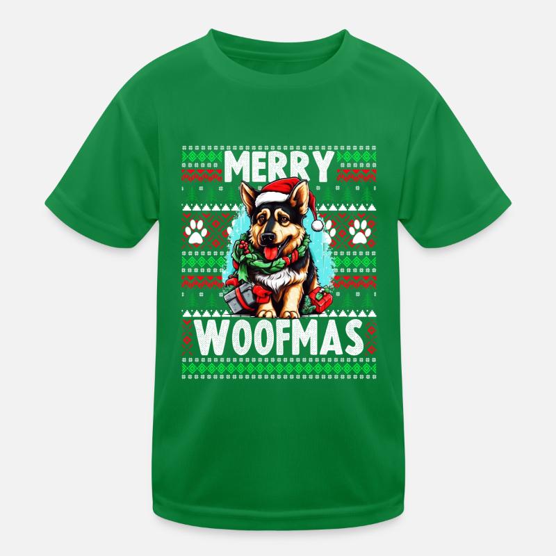 Lustiger Deutscher Schäferhund Weihnachtsdesign - Fröhlich Kinder Funktions-T-Shirt