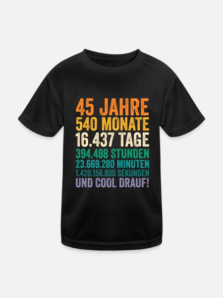 45 Jahre Fünfundvierzigster Geburtstag - Kinder Funktions-T-Shirt - Schwarz - Vorne