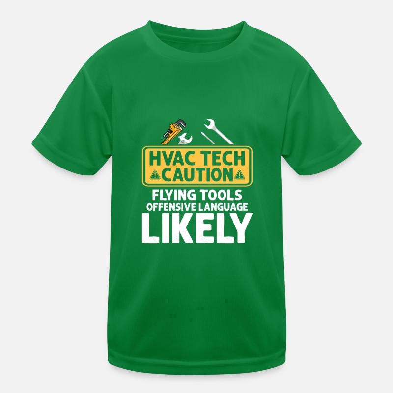 HVAC Tech Caution Flying Tools Technician Installe Kinder Funktions-T-Shirt