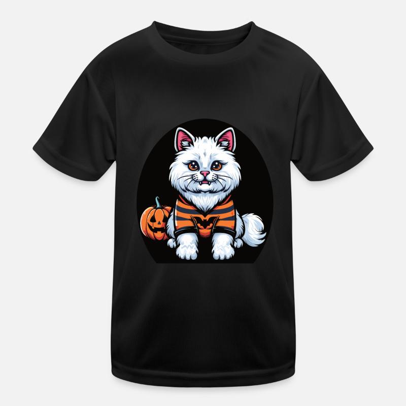 Chat blanc d’Halloween en sweat à capuche T-shirt sport Enfant