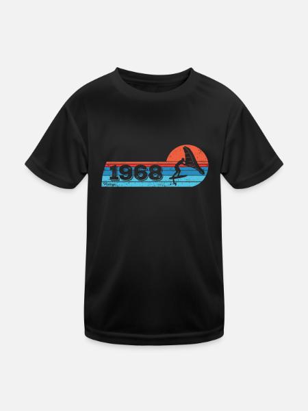 Wingfoil Surfer Birthday Vintage Born 1968 - Kids Functional T-Shirt - black - Front