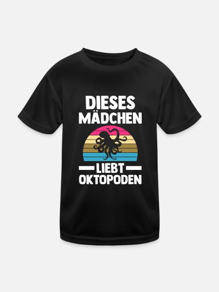 Tintenfisch Oktopus - Kinder Funktions-T-Shirt - Schwarz - Vorne
