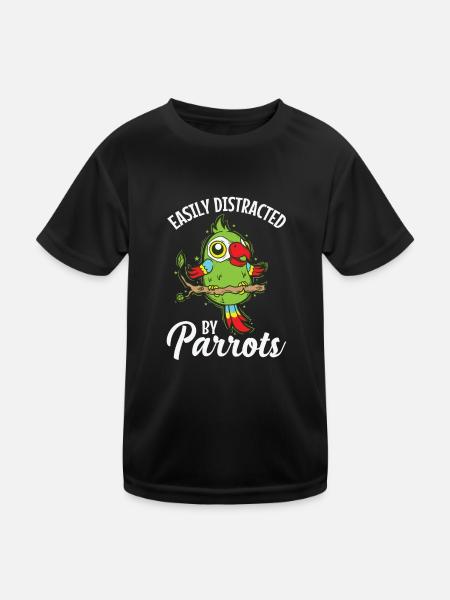 Facilement distrait par l’oiseau animal du perroquet - T-shirt sport Enfant - noir - Devant