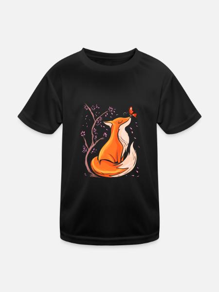 Cute Fox with Flowers Foxes Gift Nature - Kids Functional T-Shirt - black - Front