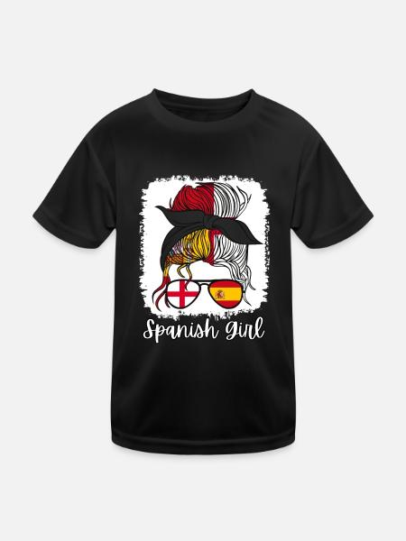 España Half English Half Spanish Girl Spain chica - Kids Functional T-Shirt - black - Front
