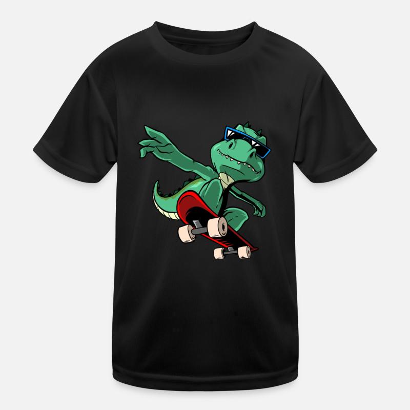 Cool T-Rex Dinosaur Skateboard Kids Functional T-Shirt