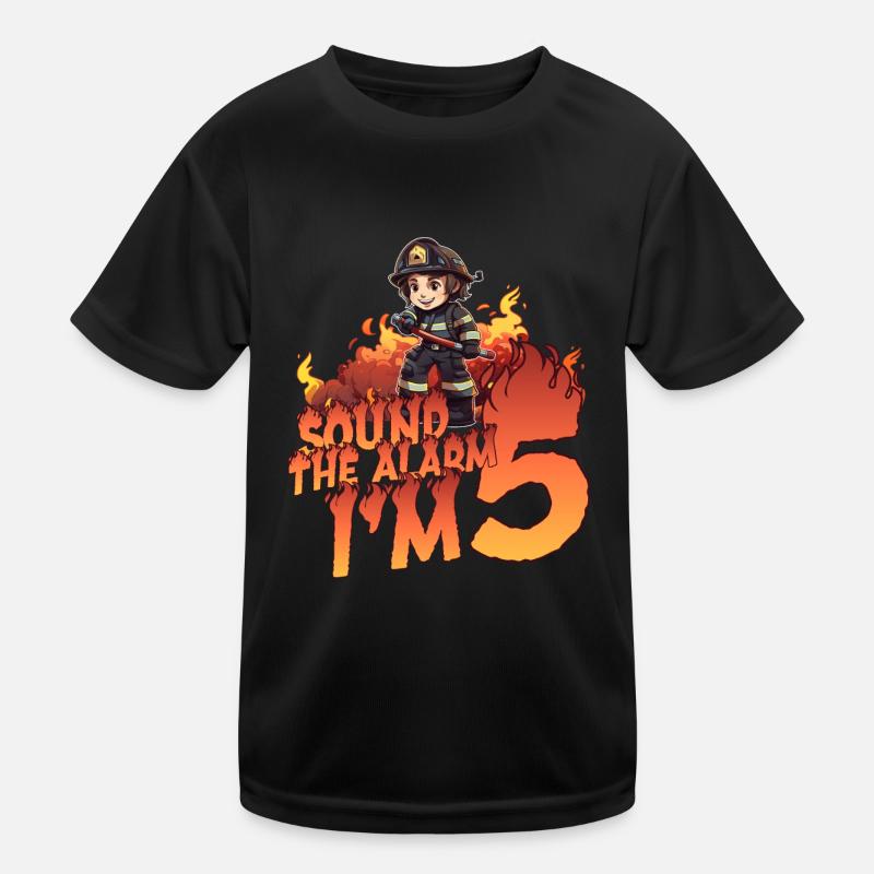 Kids Firefighter 5 Year Old Birthday Boy Theme Kids Functional T-Shirt