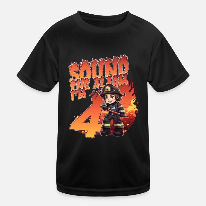 Kids Firefighter 4 Year Old Birthday Boy Theme Kids Functional T-Shirt
