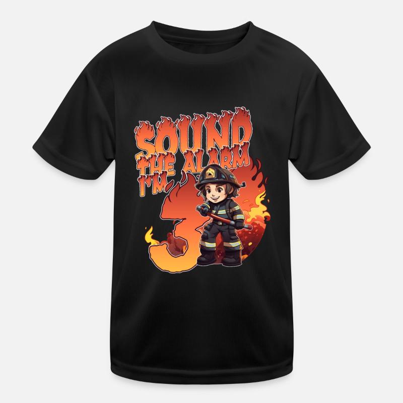 Kids Firefighter 3 Year Old Birthday Boy Theme Kids Functional T-Shirt