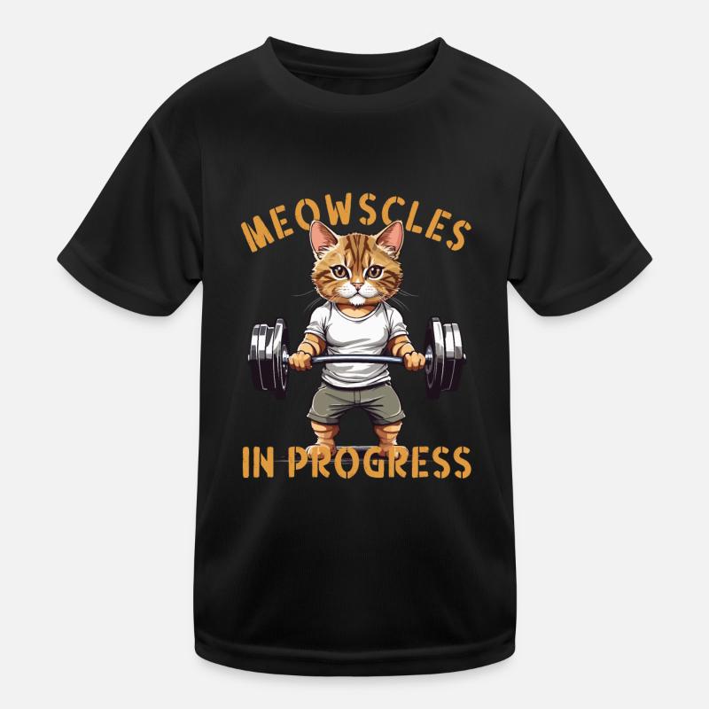 Katzen Bodybuilder "Meowscles in progress" Spruch Kinder Funktions-T-Shirt