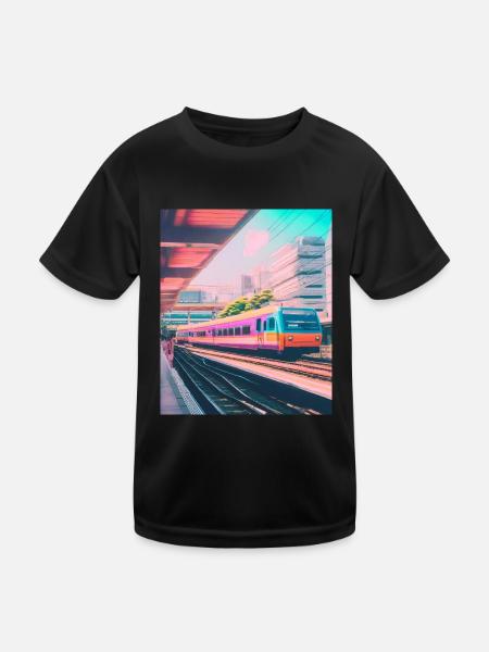 Zug Japan Bahnhof - Kinder Funktions-T-Shirt - Schwarz - Vorne