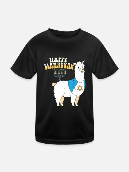 Happy Llamakkah Hanukkah Jewish Chrismukkah Llama - Kinder Funktions-T-Shirt - Schwarz - Vorne