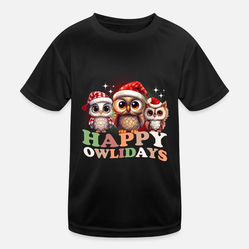 Happy Owlidays Christmas Owls Kids Functional T-Shirt