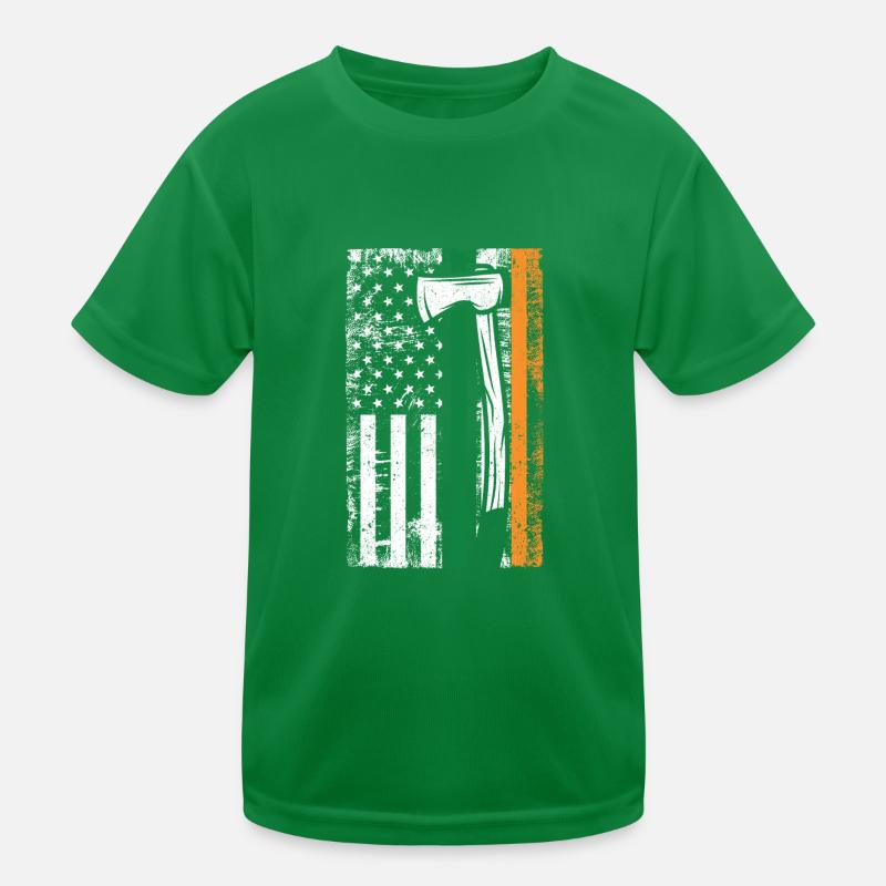 Irlandais Américain Drapeau US pompier hache feu T-shirt sport Enfant