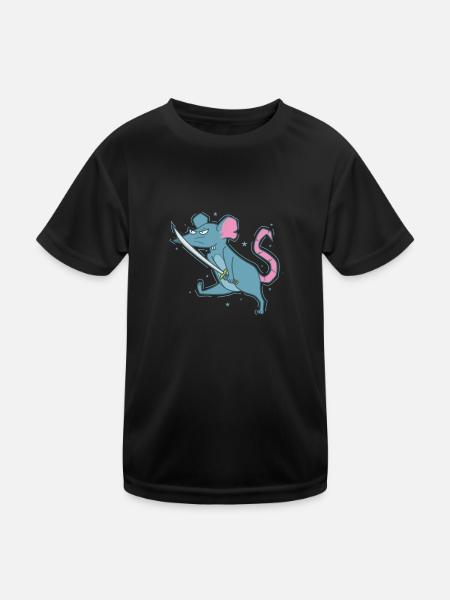 Rat with Sword, Rodent, Nature - Kids Functional T-Shirt - black - Front