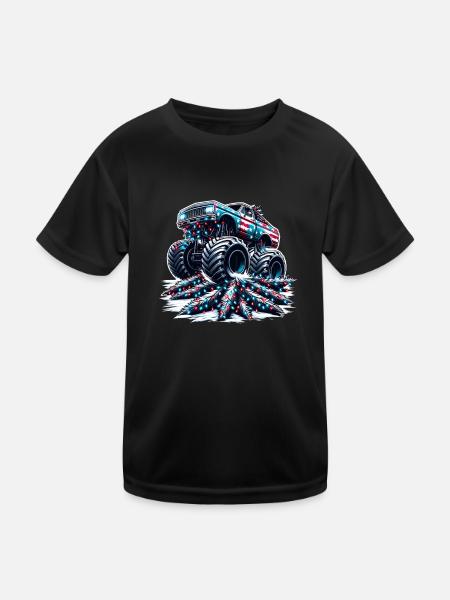 USA Monster Truck - Weihnachtsbäume - Kinder Funktions-T-Shirt - Schwarz - Vorne