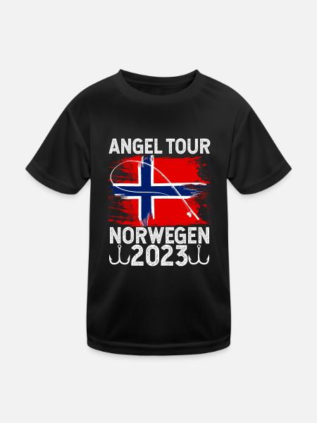 Angeltour Norwegen Angelteam Angelausflug Natur Fi - Kinder Funktions-T-Shirt - Schwarz - Vorne