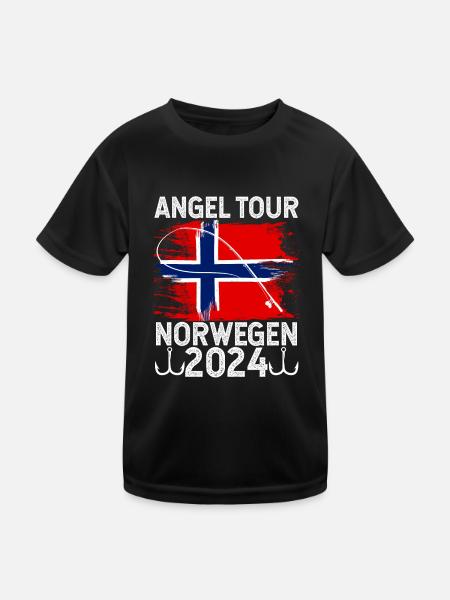 Angeltour Norwegen Angelteam Angelausflug Natur Fi - Kinder Funktions-T-Shirt - Schwarz - Vorne