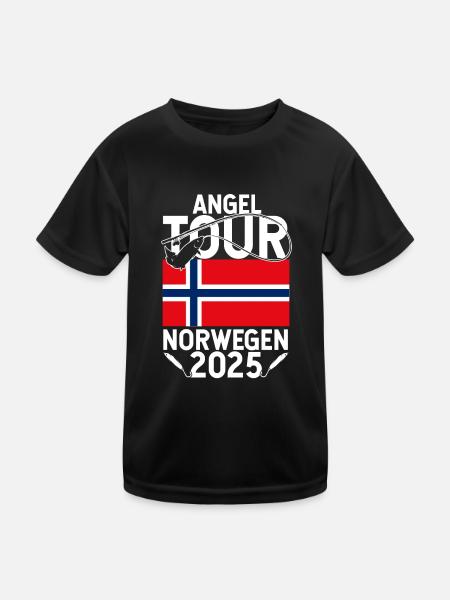 Angeltour Norwegen Fischer Angelteam Karpfen Angle - Kinder Funktions-T-Shirt - Schwarz - Vorne