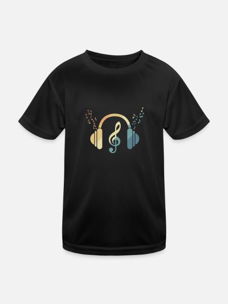 Kopfhörer Notenschlüssel Musik Musikton - Kinder Funktions-T-Shirt - Schwarz - Vorne